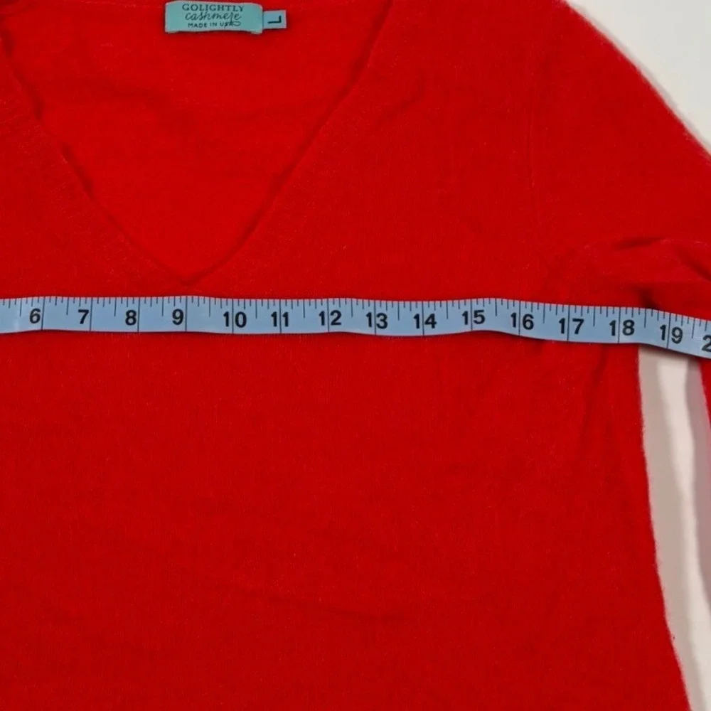 Golightly Cashmere Red V-Neck Sweater Large Made in USA Old Money Minimalist